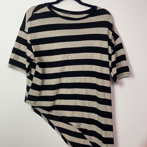 Zara Black and Tan Short Sleeve Striped Tee Tie Waist Top Size Small - Picture 11 of 14